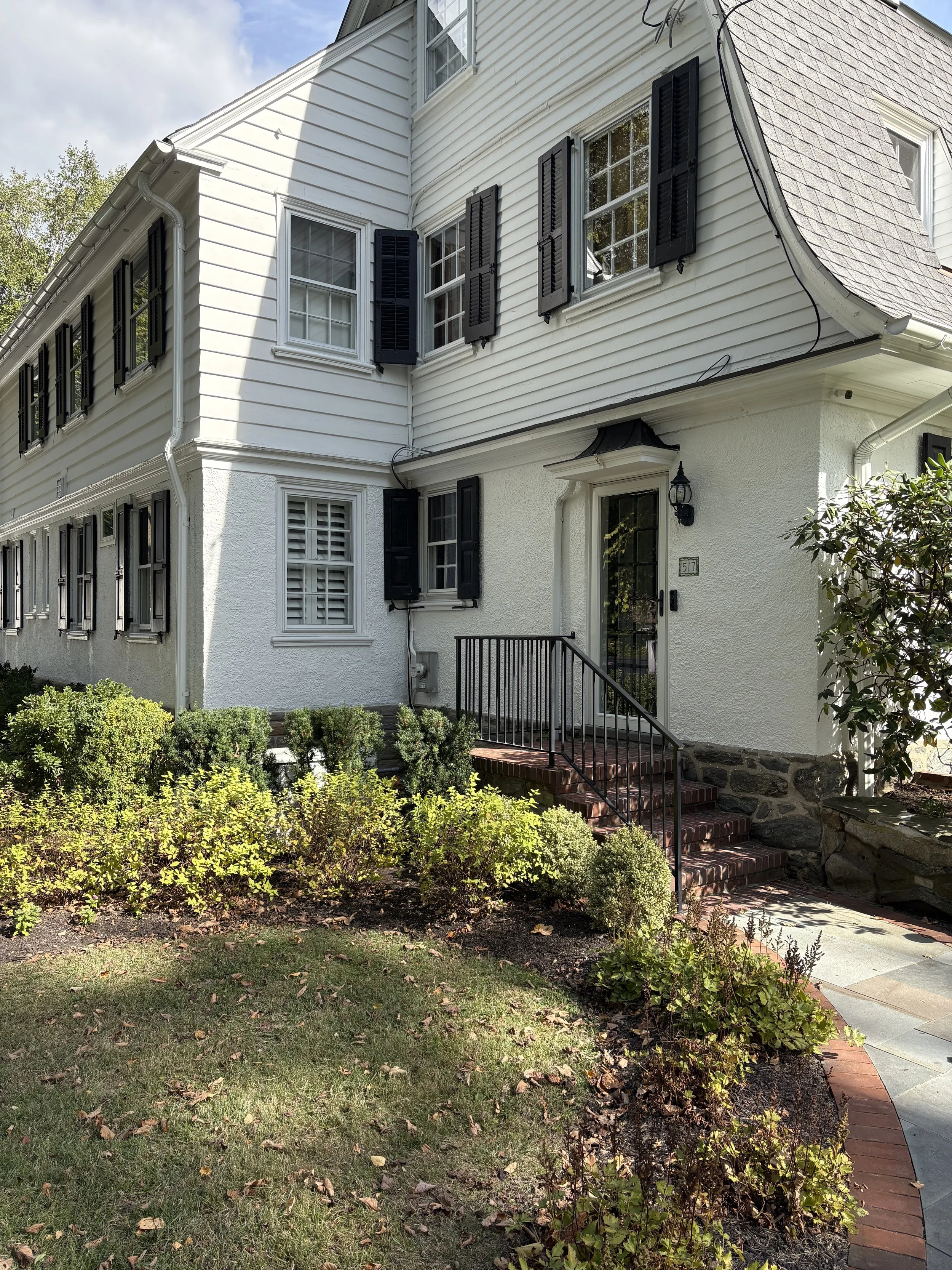 Home exterior with freshly painted stucco